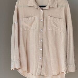 Neutral Oversized Button Down Shirt Size Small Soft Beige